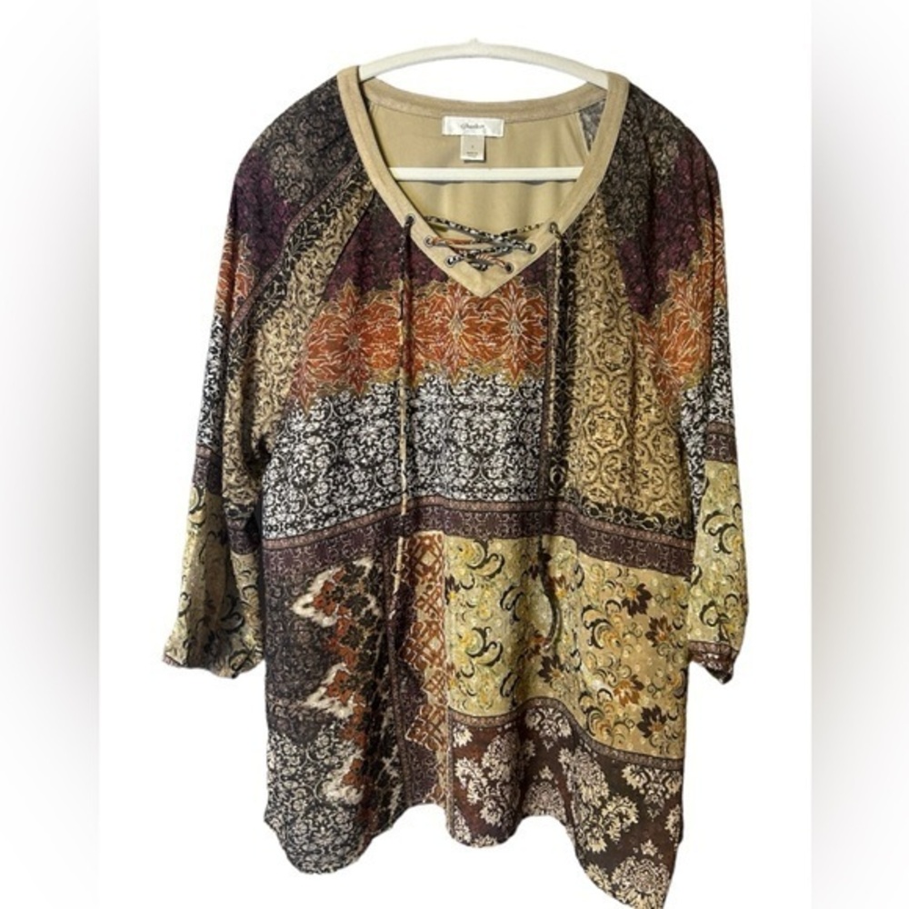 Cj banks Multi color Patch Pattern Lined under Sheer 3/4 Sheer Sleeve 14W